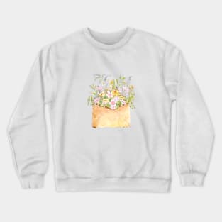 pink cherry blossom flowers in light brown envelop ink and watercolor Crewneck Sweatshirt